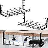 Kabel-Management-Tablett ohne Bohren auf dem Schreibtisch, Kabel-Racks unter dem Schreibtisch, Kabel-Organizer für Draht-Management, stabiler Metall-Kabel-Korb für Büro und Zuhause, Stehpult, 2 Stück