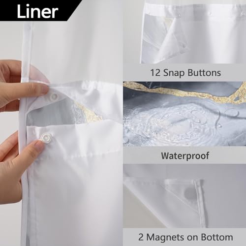 SSCRCUSLY No Hook Shower Curtain and Liner Set, Black Grey Marble 71x84 by SSCRCUSLY - Used condition - Image 6