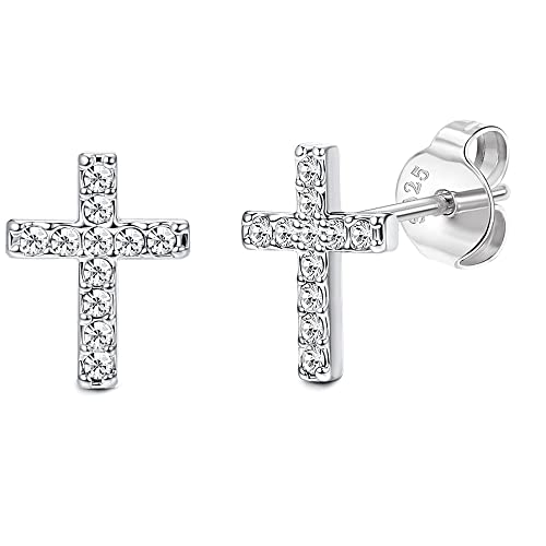 Chriscoco Boucles d'Oreilles Croix Argent Sterling 925 Pour Femme et Homme Plaqué or Blanc 14 Carats Petites Boucles d'Oreilles à Tige en Croix Hypoallergénique