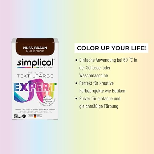 simplicol Textilfarbe expert Nuss-Braun | Perfekt zum Batiken und für kreative DIY-Projekte | Einfache Anwendung | Farbpulver | 150 g