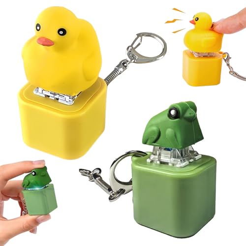 2PCS Porte-Clés Grenouille Coassante, Clavier de Clavier de canard Mignon, Porte-clés Grenouille avec Bouton Sonore, Jouet Anti-Stress Grenouille coassante, Frog...