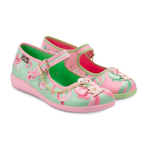 Image of Hot Chocolate Design Whimsical Women's Mary Jane Flats | Adjustable Buckle Strap, Round Closed Toe, Cushioned Insole, Vegan Textile, Lightweight All-Day Wear