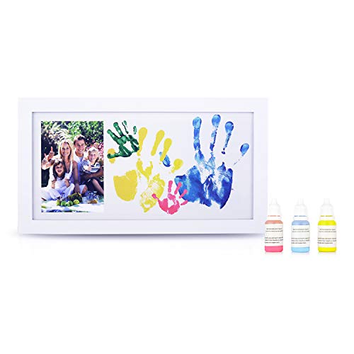 Product Image of the NWK DIY Family Photo + Family Hand/Footprints Kit with 10 X 17inch Elegant White Wood Picture Frame, Non-Toxic Watercolor Paints, Baby Shower Adoption Mother's Day Gift for New Mom Dad (standard)