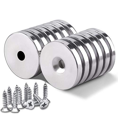 Grtard 12 Pack 1.26”D x 0.2”H Neodymium Disc Countersunk Hole Magnets. Strong, Permanent, Rare Earth Magnets, with 12 Screws