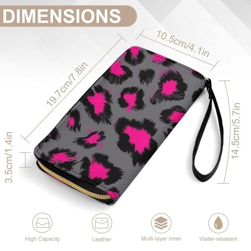 Fashion Decor Wallet, Long PU Zipper Wallet, Travel Purse Fashion Design, Huge Storage Capacity Purse With Rope Luxury Pink Dark Gray Leopard Cheetah Print2