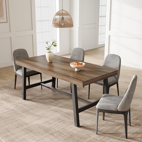Image of GarveeHome Industrial Dining Table for 4-6 People, 63 inch Long Large Kitchen Table with Sturdy Metal Frame, Rectangular Counter for Dinner, Kitchen, Dining Room (Brown, 63 inch Non-extendable)