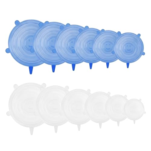 12 Pièces Set de Couvercles en Silicone Alimentaire, Couvercles Élastiques en 6 Tailles (6.5-20.5 cm), Sans BPA pour Micro-ondes, Four et Frigo, Couvercle Universel pour Bols, Pots et Pots de Yaourt