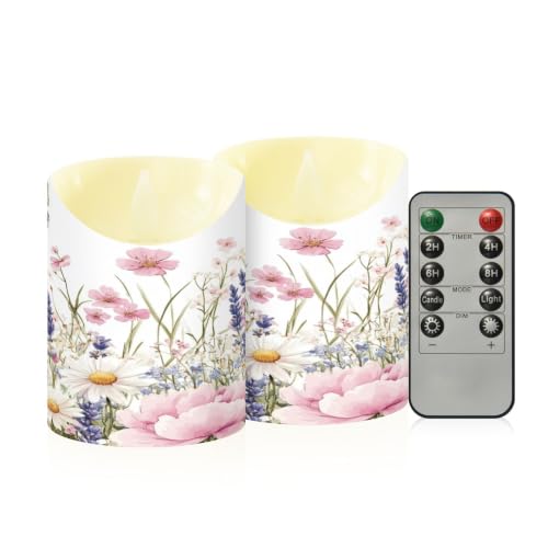 Ewusp Juego de 2 velas LED parpadeantes sin llama con diseño de mariposas y flores, con control remoto y temporizador, para decoración del hogar, bodas, vacaciones, fiestas, centros de mesa