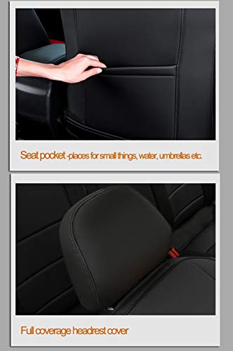 Image of EKR Rav4 Seat Covers Custom Fit for Toyota Rav4 LE(NOT for Hybrid) 2013 2014 2015 2016 2017 2018,Leather Car Seat Cover for Trucks SUV Full Set,Faux Leather(Black with Red Trim)