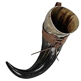 XL Drinking Horn with Brown Leather Belt Frog