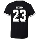 beckham style jacket Hemd aus 100 % Baumwolle David Beckham 23 Club Style Retro Ringer T-Shirt schwarz/weiß Gr. M, Schwarz