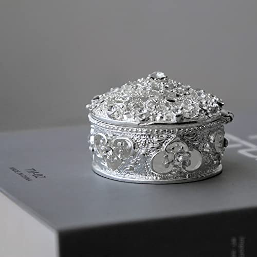 Sevenbees Silver Round Hollow Jewelry Box With Crystal Rhinestones Small Bejeweled Trinket Boxes Hinged Gifts For Women Or Girls #TOP3