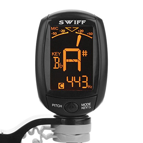 Flexzion - Guitar Tuner Clip on Digital Chromatic Electronic Acoustic Bass Violin Ukulele Musical Instrument Accessory Rotatable Portable Tuning with LCD Display