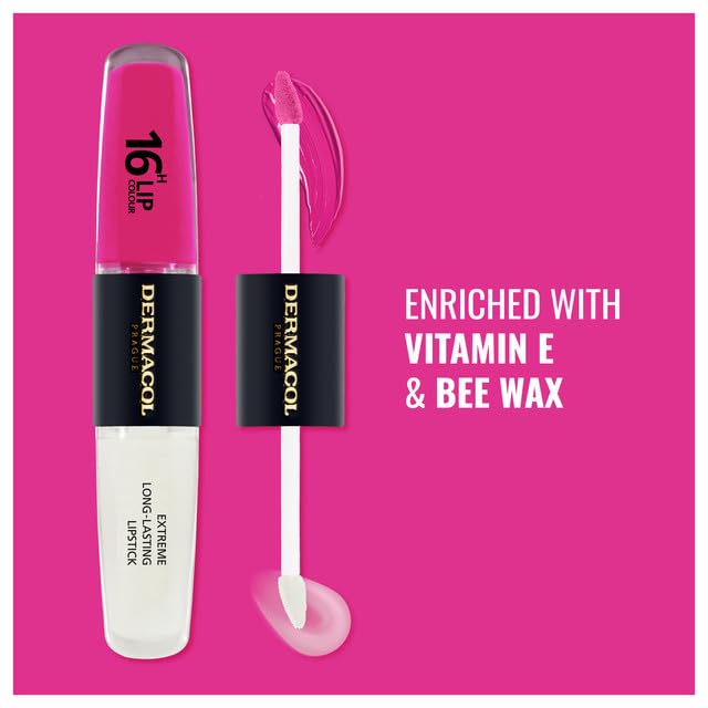 NEW Dermacol, 16-Hour Lip Colour, Highly Pigmented Glossy Lip Stain, Two-Phase Lip Plumper Gloss - Image 3