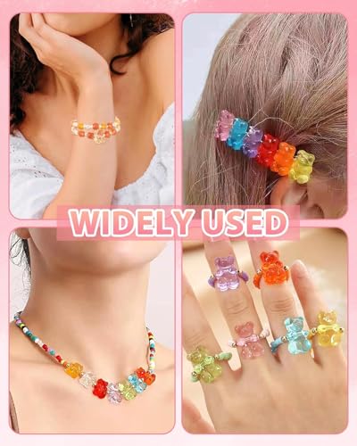 UCLEVER 200 Stück Klare Acryl-Bärenperlen, Bunte Gummibärchen-Perlen für Armbänder, Halsketten und DIY-Bastelarbeiten, Niedliche Bären-Anhänger für Schmuckherstellung