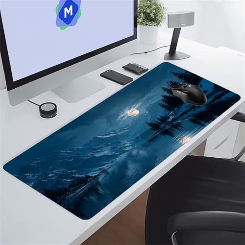 Rivière Lune Tapis de Souris de Jeu 1500x800x2 mm Grand Tapis de Souris Gaming sous-Main Bureau Gamer Large avec Base Antidérapante Tapis de Clavier Lavable pour Gamer PC