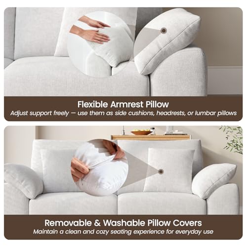 Image of 75.6 inch Modern Loveseat Sofa for Living Room, Cloud Boneless Couches with 4 Pillows, Mid Century Loveseat couches for Small Place, No Assembly Required, Beige