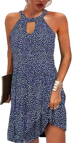 Image of BIRW Women Summer Over The Knee Dress 2025 Casual Floral Halter Beach Vacation Sundresses with Pockets