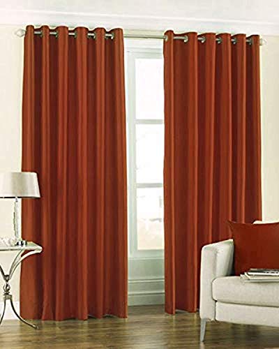 Image of Curtains 7 Feet Long for Living Room - Door Curtains Set of 1 Pcs Panel, Curtain Solid Parda for Home Decor & Office Rust Colour 7 feet (48 x 84 Inch) - 2 Pcs