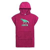 Varsany Personalised Hooded Towel Dinosaur Poncho Boys Beach Bath Kids Towelling Changing Robe Hoodie Ideal for the Seaside, Swimming, Bathing and Surfing