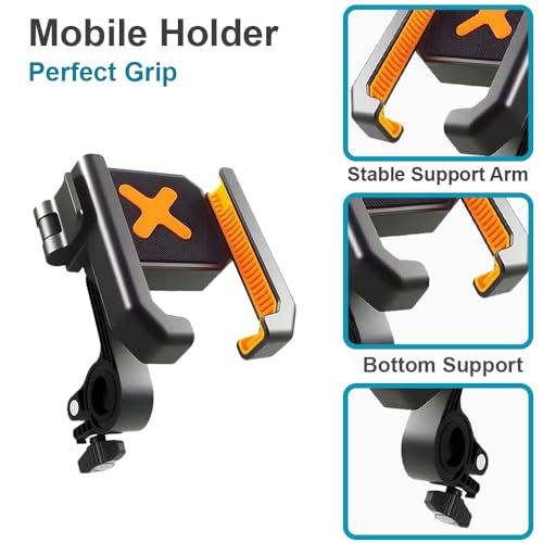 Image of Motorcycle Handlebar Phone Mount with One-Hand One-Touch Lock System, 360 Rotation, Anti-Slip & Shockproof Protection, Universal Mobile Holder