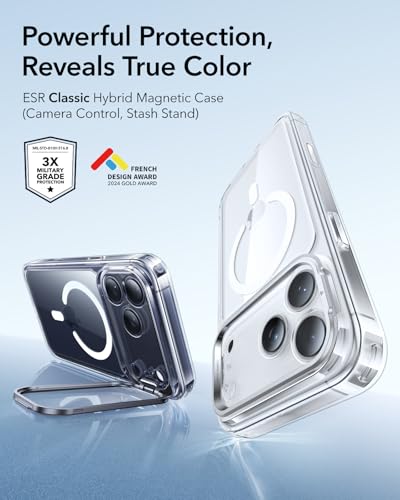 ESR for iPhone 17 Pro Max Case with Stash Stand, Camera Control Cover Compatible with MagSafe, Military-Grade Drop Protection Phone Case for iPhone 17 Pro Max, Scratch-Resistant Back Cover, Clear