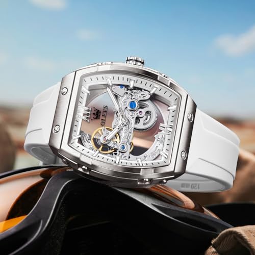 Image of OLEVS Skeleton Mechanical Watch Men Self Winding Luxury Business Dress Male Watch Wrist Watches Calendar Red Watches