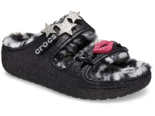 Crocs Women's Classic Cozzzy Platform Sandals | Fuzzy Slippers Slide, Black/Multi Disco Glitter, 5 #TOP3