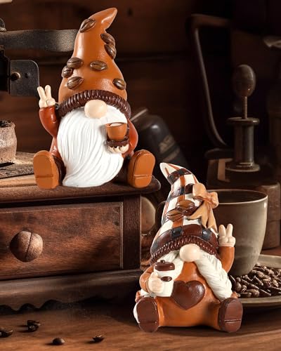 iStatue Maillard Coffee Gnomes Figurines Set - Ideal Coffee Bar Accessories, Unique Vintage Resin Gnome Gift Coffee Themed Gifts, Decorative Trays Decor for Home, Office & Wall Shelf (Coffee Gnomes)