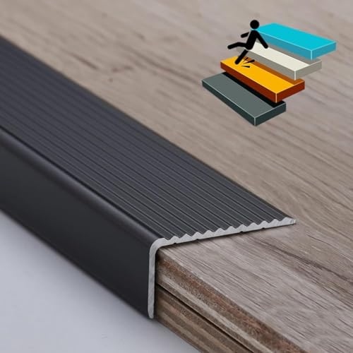 IBOWZ Profilo per Bordi Scale Profilo per gradini in Alluminio, Profilo per gradini Antiscivolo, Profilo per gradini in Alluminio, Facile Installazione, Profilo di Protezione per Angoli a L, Nero