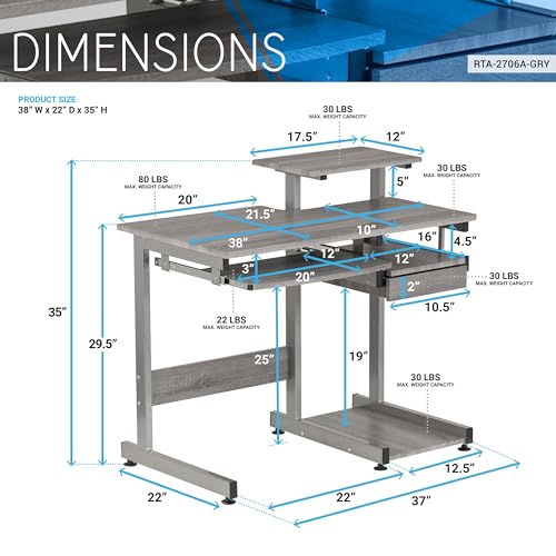 Techni Mobili RTA-2706A-GRY Complete Computer Workstation Desk thumb #2