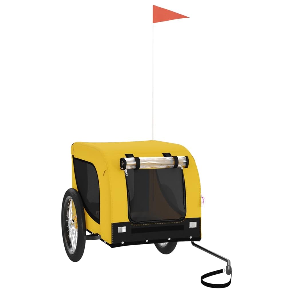 vidaXL Pet Bike Trailer, Pet Cart Carrier for Small Dogs, Pet Bike Trailer with Flag, Dog Bicycle Wagon, Yellow and Black Oxford Fabric and Iron