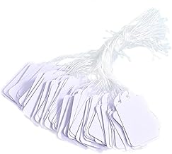 Pack of 500 White Price Labels, 24 x 15 mm with String and White Box, Blank Paper Price Labels, Label Clothing Jewellery Gift