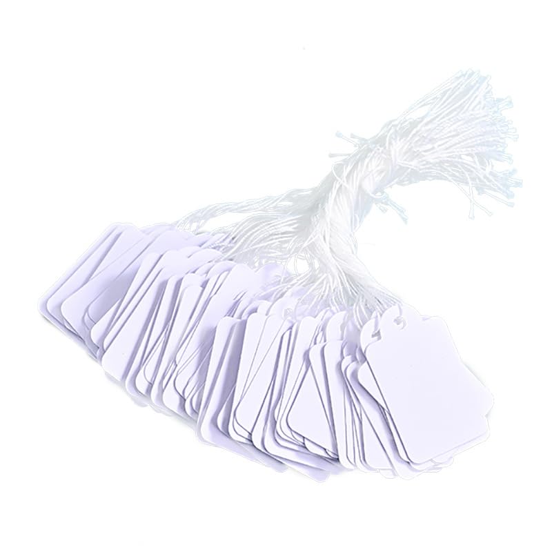 500Pcs Etiquette Prix, 24 * 15 mm Étiquette Blanches avec Ficelle et Boîte Blanche, Étiquettes de Prix en Papier Vierges Inscriptibles, Etiquette Vetement...