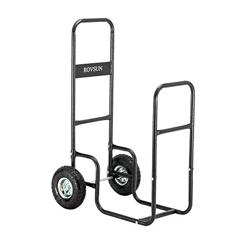 ROVSUN Firewood Cart with Large Wheels, Fireplace Log Rolling Caddy Hauler, Wood Mover