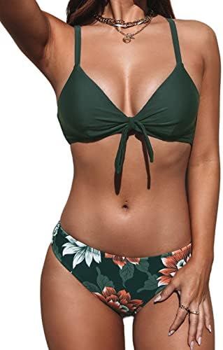 CUPSHE Damen Bikini Set V Ausschnitt Knoten vorne Low Waist Crossback | Hasen-Krawatte, weiche, abnehmbare Körbchen, verstellbare Träger, mittlere Leibhöhe, schmeichelhafter Badean
