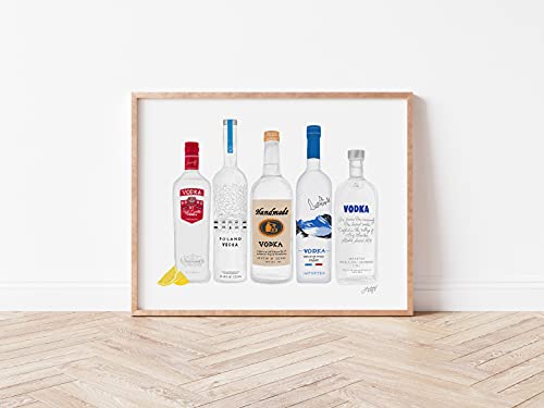 Bar Art Set Of 4 | Wall Art | Art Print | Illustration | Bar Cart Decor | Aesthetic | Cheers | Modern | Vintage | Made In Usa | Dorm | Drinks | Gallery Grade | Vodka | Gin | Whiskey | Tequila | 4 Unframed (8X10) #TOP3