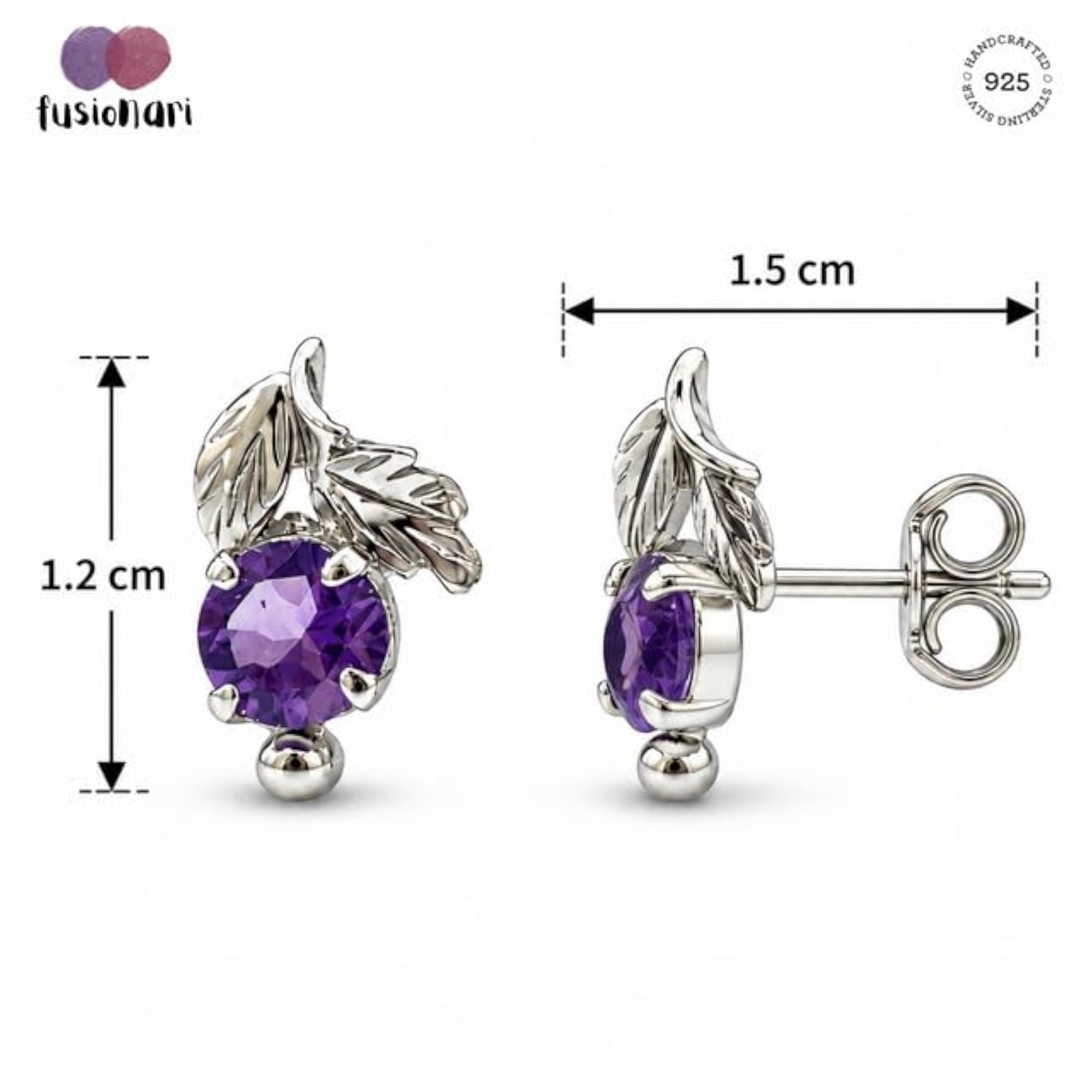 Women's 925 Sterling Silver Amethyst Gemstone Leaf Design Studs