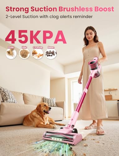 Dzaki 45000Pa Akku Staubsauger, Staubsauger Kabellos mit Smart Display, Standfunktion, Langer Laufzeit und Anti-Verhedderungsbürste für Teppich Hartboden Tierhaare Auto - 2