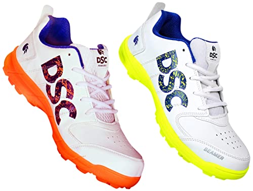 Image of DSC Beamer Cricket Shoes for Men (9 UK, Fluro Orange-White) & Beamer Cricket Shoe for Men & Boys (Light Weight | Economical | Durable | Size UK: 11) (Fluro Yellow-White)