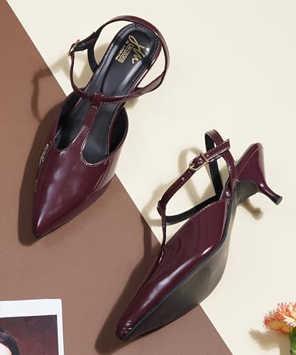 Image of JM LOOKS Minimalist T-Strap Kitten Heels with Sleek Pointed Toe and Adjustable Ankle Fastening Strap