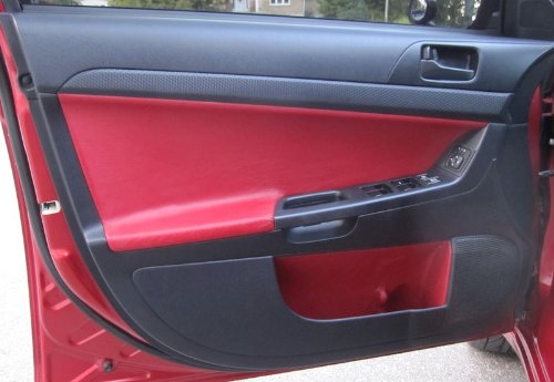 RedlineGoods Door Insert Covers - Front Compatible with Mitsubishi Lancer/Evo X 2008-15. Tailor Made - not Universal. Genuine top-Grade Italian Black Suede (Alcantara) with Red Thread
