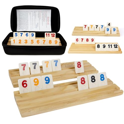 BECKVEC- Dominos Set 4-6 Player, Rumy Cube 6-Player Edition 6 Wooden Frames, 160 Varami Cube Travel Game Set with Portable Box