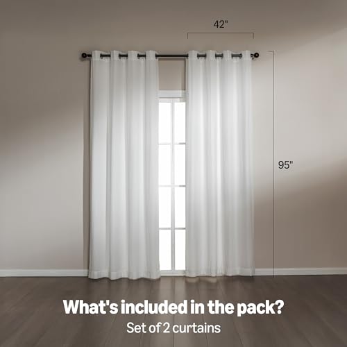 Image of Amazon Basics Chenille Room Darkening Curtains, Light Filtering Window Drapes for Bedroom and Living Room, 2-Panel Set with Grommets, 42 inch W x 95 inch L, White Diamond