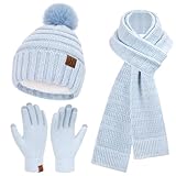 conjuntos mar azul Material Suave: el conjunto bufanda y gorro y guantes mujer invierno, diseñado para mujeres, está hecho de 70% Acrílico + 30% Poliéster. Agradable para la piel, liviano, bien hecho, color duradero y textura exquisita. El interior de los gorro invierno mujer holgados está forrado con vellón suave para una mayor calidez, lo que lo convierte en la primera opción para quienes buscan mantenerse a la moda mientras se protegen del clima frío.