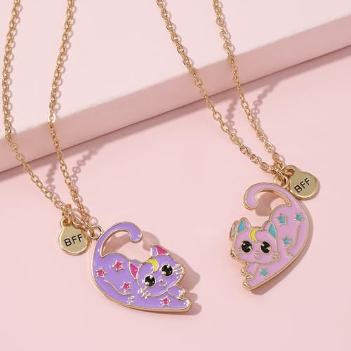 Moon And Star Cat Necklace for 2, Magnetic Pendant BFF Best Friends Necklaces Jewelry for Women3