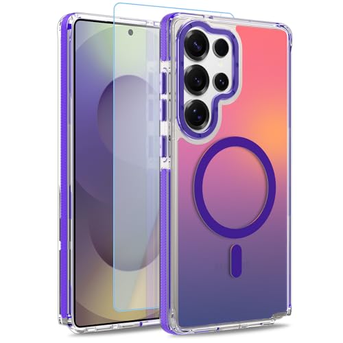 Image of Magnetic Case for Samsung Galaxy S25 Ultra [Compatible with Magsafe] [Cute Fashion Fluorescent Design] [1 Screen Protector] Slim Translucent Matte Case for Galaxy S25 Ultra 6.9 inch, Purple