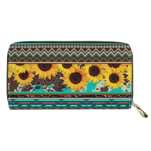 Boho Wallets for Women Hippie Sunflower Print Womens Wallet PU Leather Cell Phone Purse Coin Pockets 4 Card Slots Zipper Wallet Card Holder Organizer2
