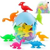 Baby Suction Cups, 16PCS Silicone Dinosaur Sucker Toys with Eggshell Storage, Sensory Bath Toys for Kids Ages 4-8, Counting Learning Color Tool, Window Toy, Montessori Gift for Boys Girls Ages 3+