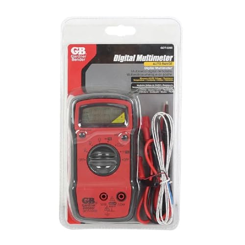 Image of Gardner Bender GDT-3200 Digital Multimeter, 7 Funct., 7 Range, Tests AC /DC Volt, Resist, Diode, Continuity, Temp and Battery, Auto Ranging, Red With Black Rubber Boot